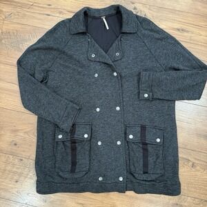 Gray Free People Grey Linen Blend Slouchy Fit Pea Coat Sz S Oversized Jacket